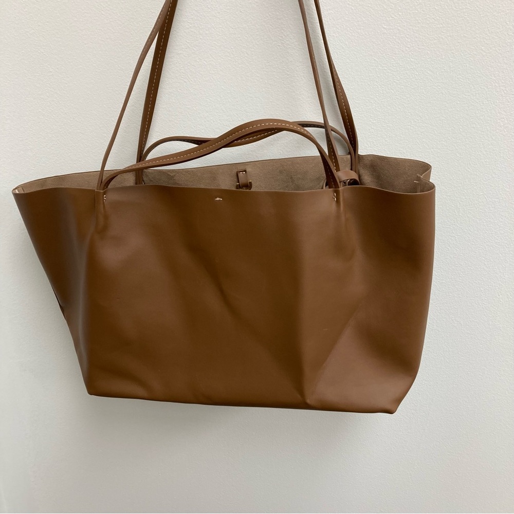 Zara Tan Leather Tote Bag